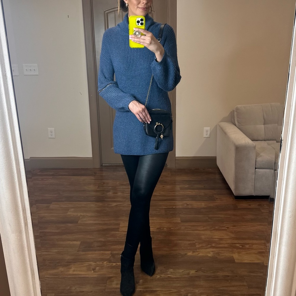 Blue Knit Sweater Dress with Zipper Detail